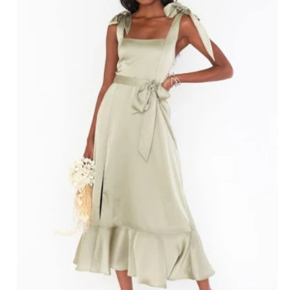 Show Me Your Mumu Claire Midi Dress - Miss Green Luxe Satin, size Medium